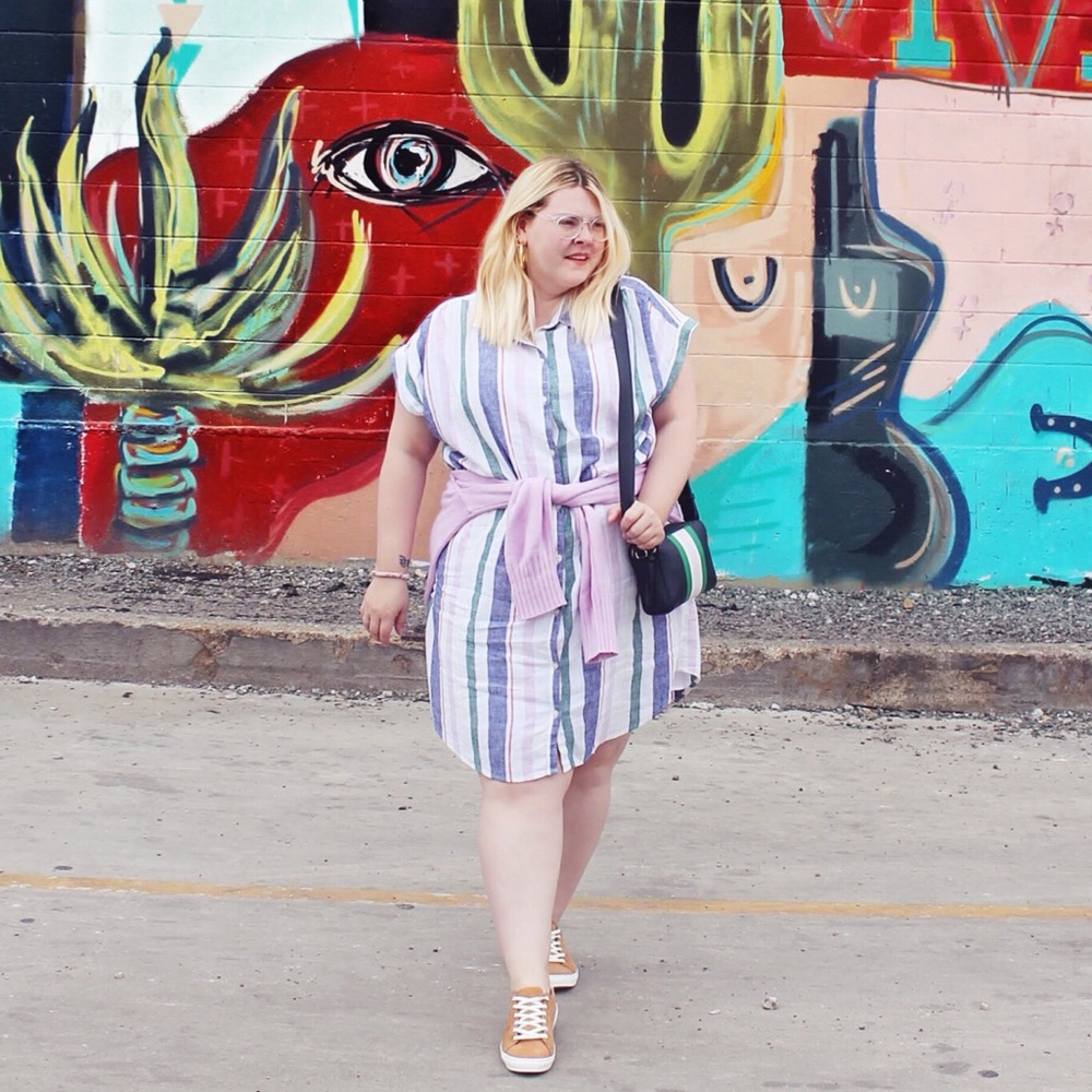 Stripped button up shirt dress